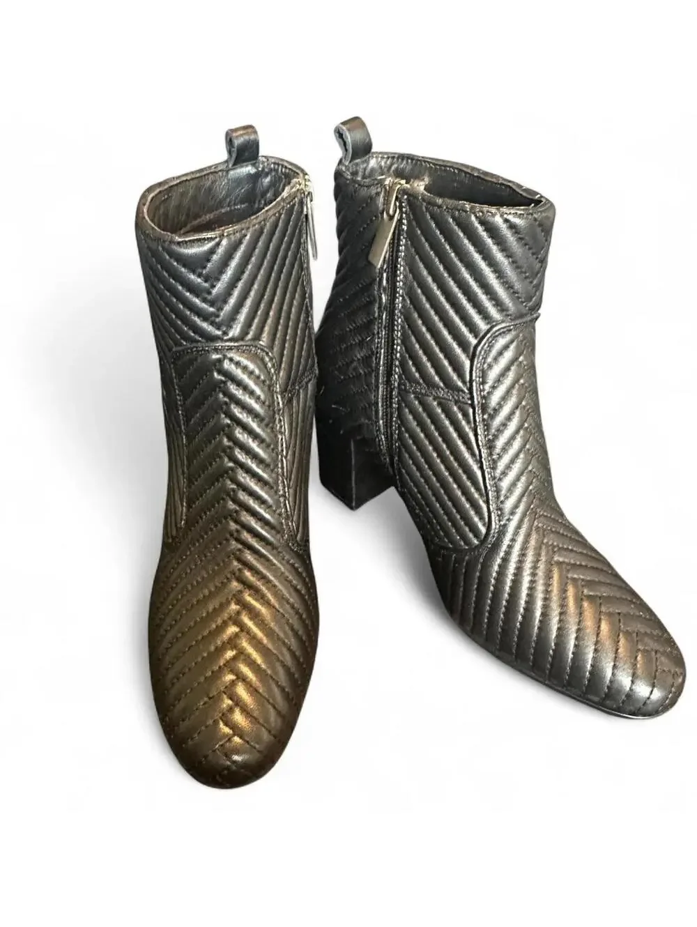 Chevron Quilted Black Ankle Boots